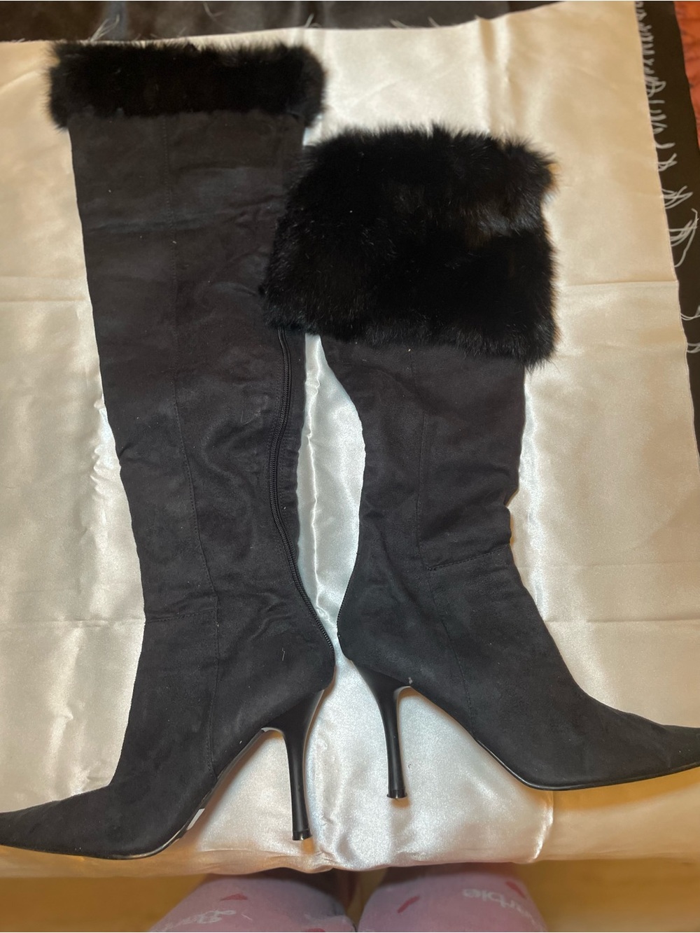 Moda fusion black over the knee faux fur heel boots